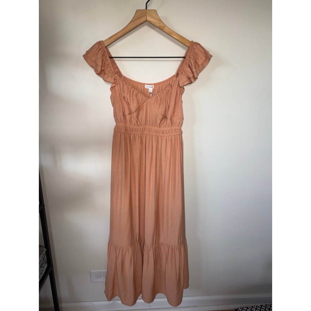 Ruffle Cottage Core Midi Dress Peach SMALL NWT Boutique Brand - Picture 4 of 6